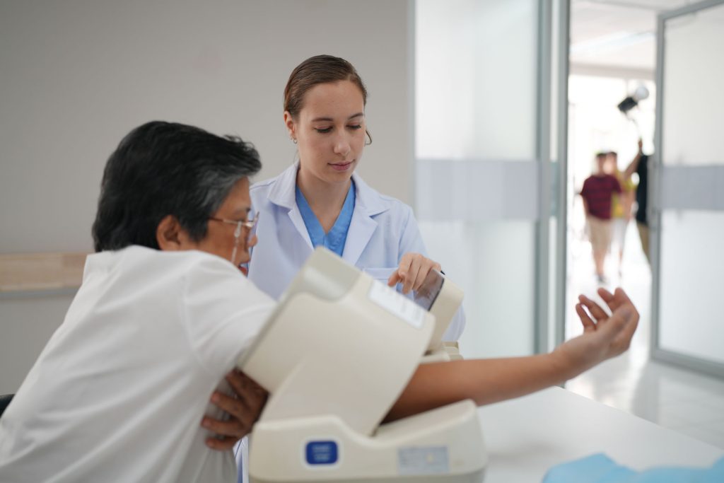 Senior woman check up in the hospital.