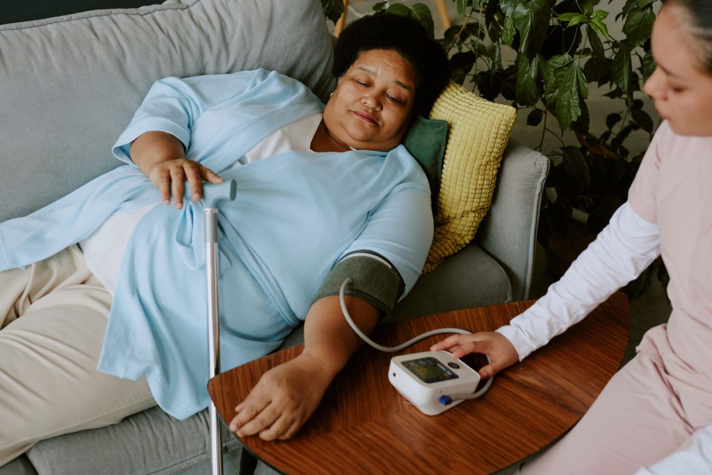Patient checking blood pressure.
