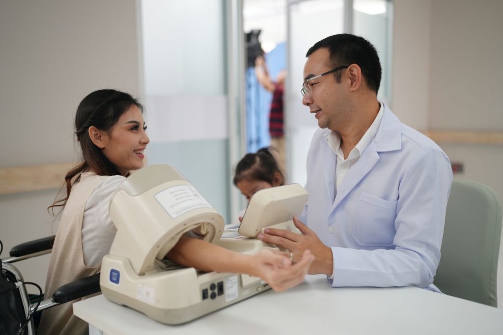 Woman having a routine health screening.