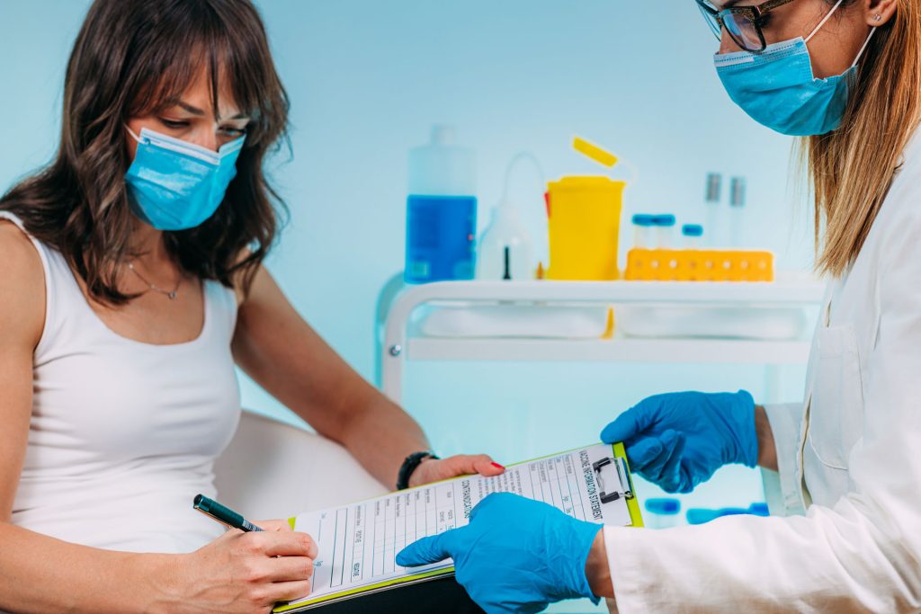 Patient filling out a form.