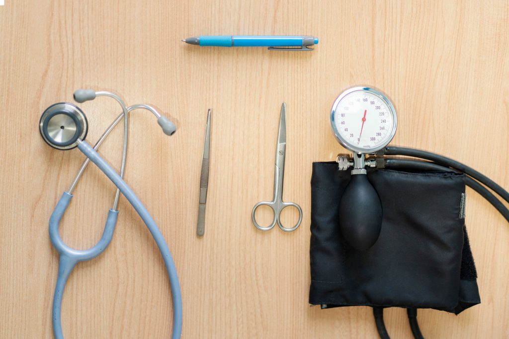 Medical equipments in table.