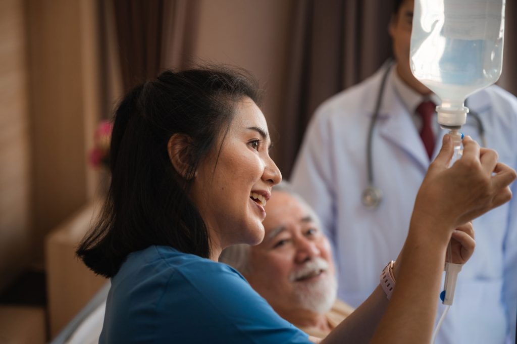 Male patient with nurse.