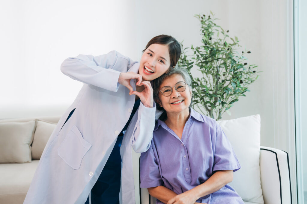 Smiling doctor with the patient.